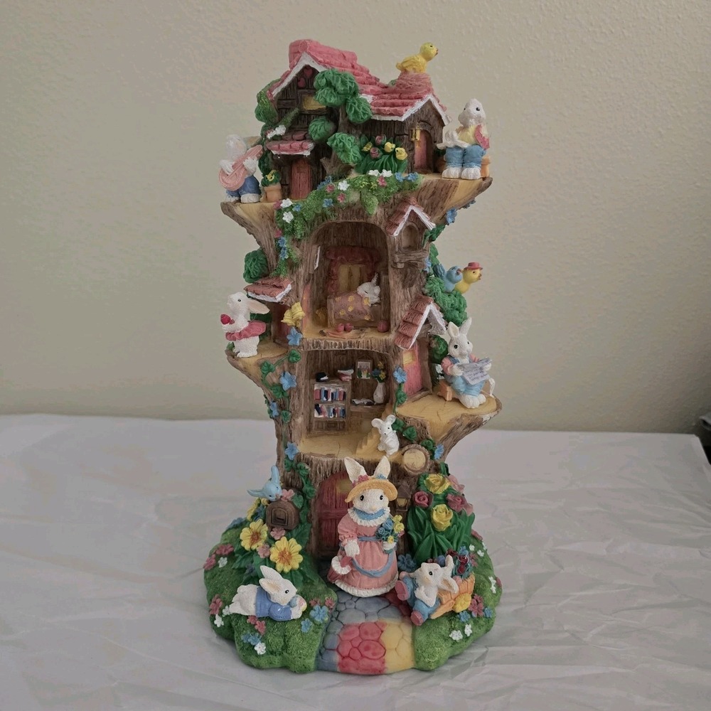 Vintage 1990's Kmart Easter Bunny Jubilee Tree House Bird Village Decor Display